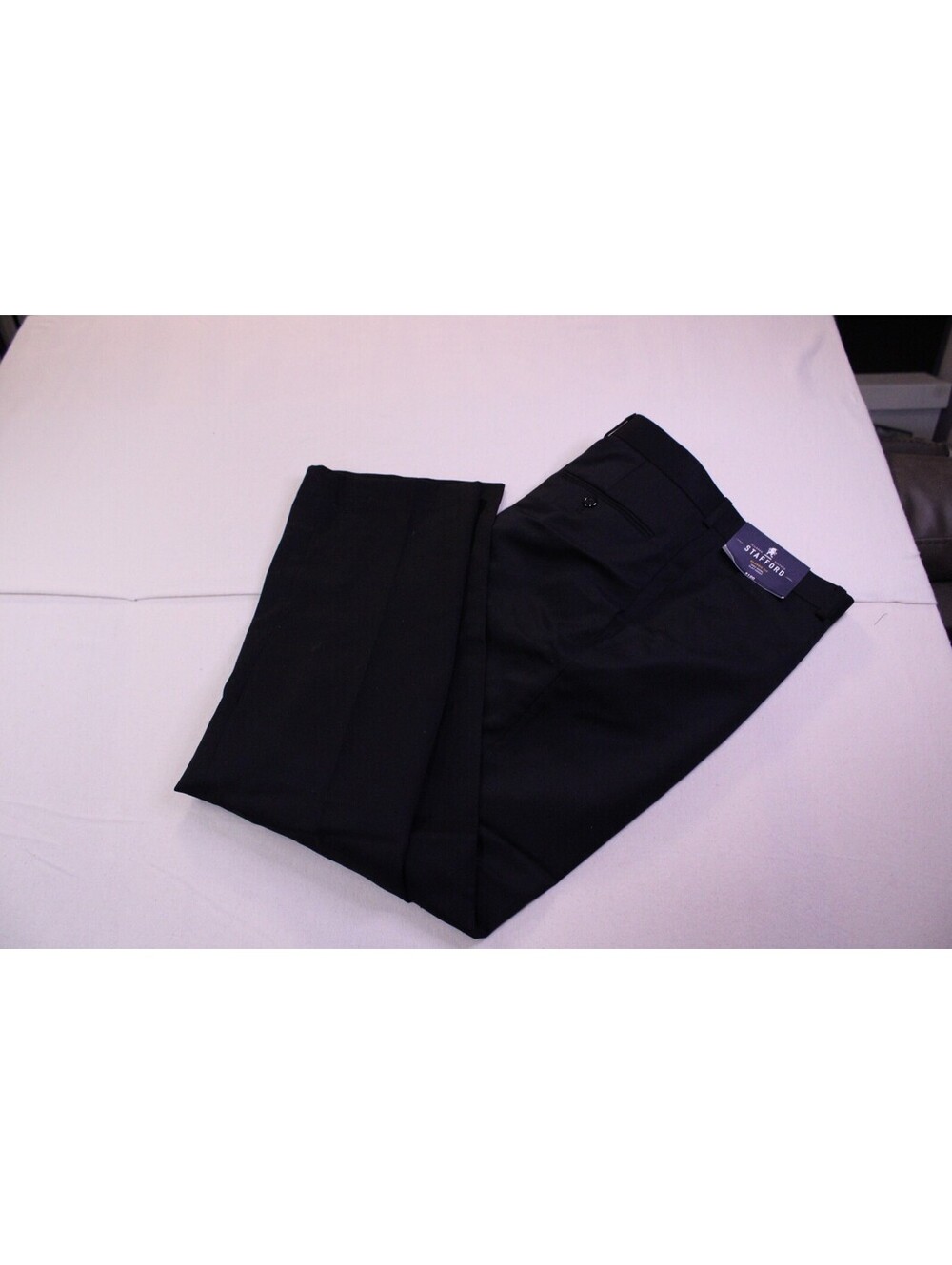 NWT Stafford Classic Fit Dress Pants Men Black 100% Wool Flat Front Slacks 36x30